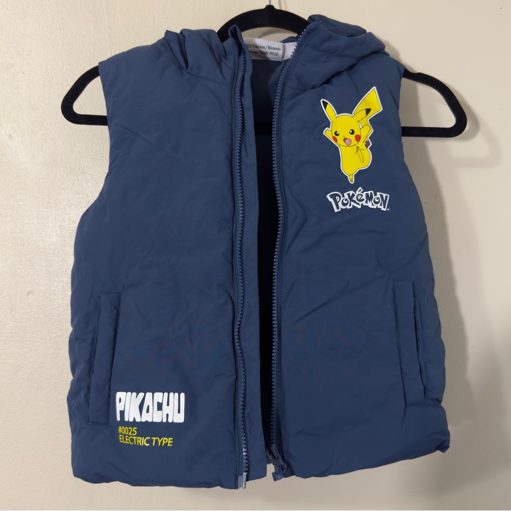 Pokémon Pikachu Navy Blue Hooded Puffer Vest, Size 7/8